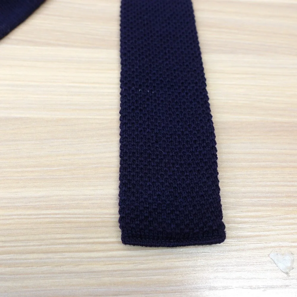 Vintage 60s Skinny Neck Tie Mens Navy Blue Wool Knit Flat Square End Rockabilly